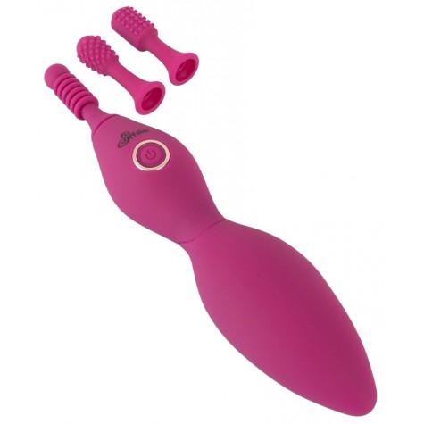 Ярко-розовый клиторальный вибратор с 3 насадками Spot Vibrator with 3 Tips - 17,9 см.